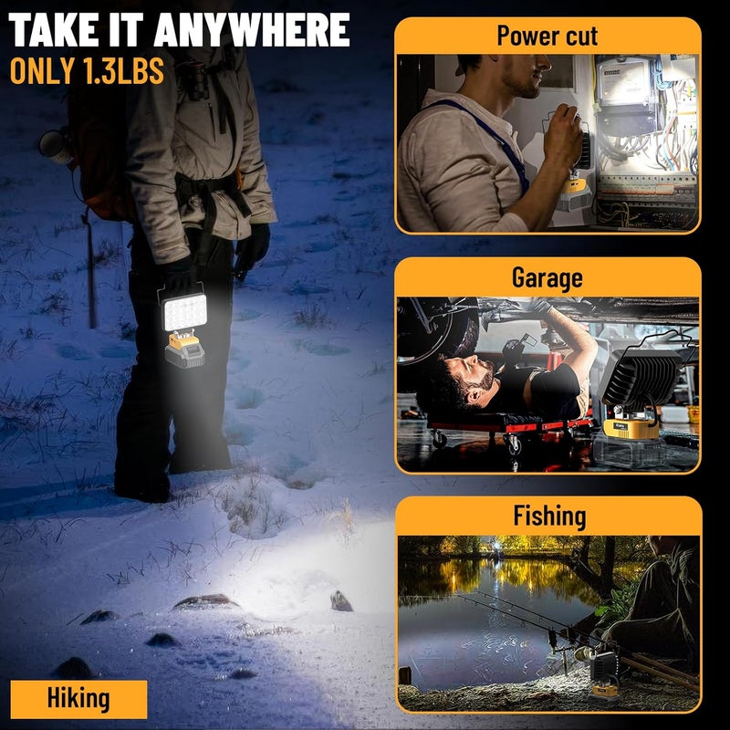 Ecarke LED Work Light Compatible with DeWALT Battery, 20v Work Light with Low Voltage Protection, 88W 8800Lumen Portable Light, USB & Type-C Charging Port Cordless Light for Job Site & Outdoor - Image 4